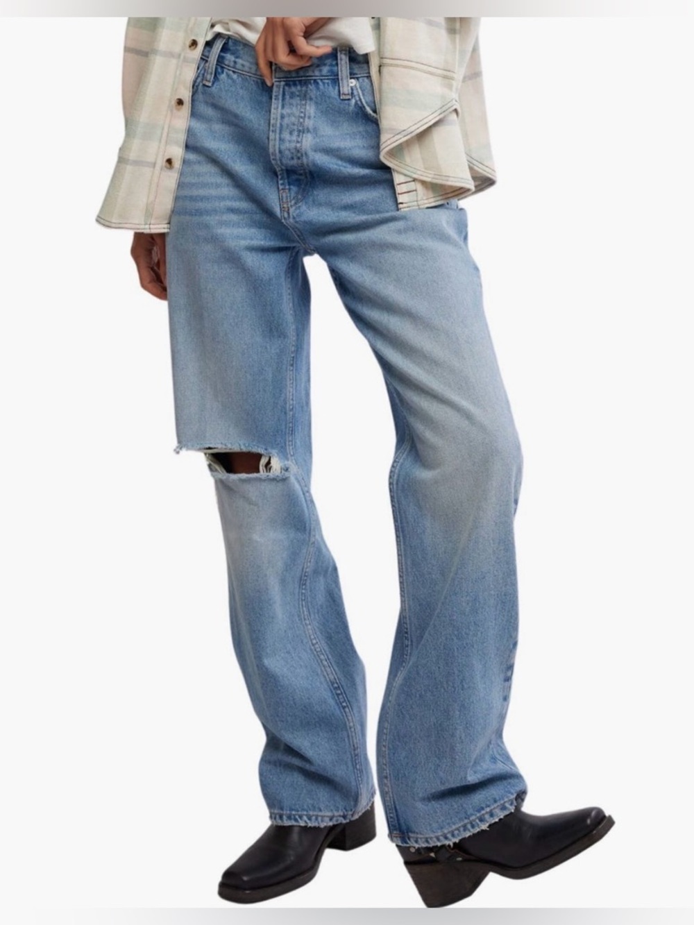We The Free Light Blue Wide-Leg High-Rise Ripped Jeans